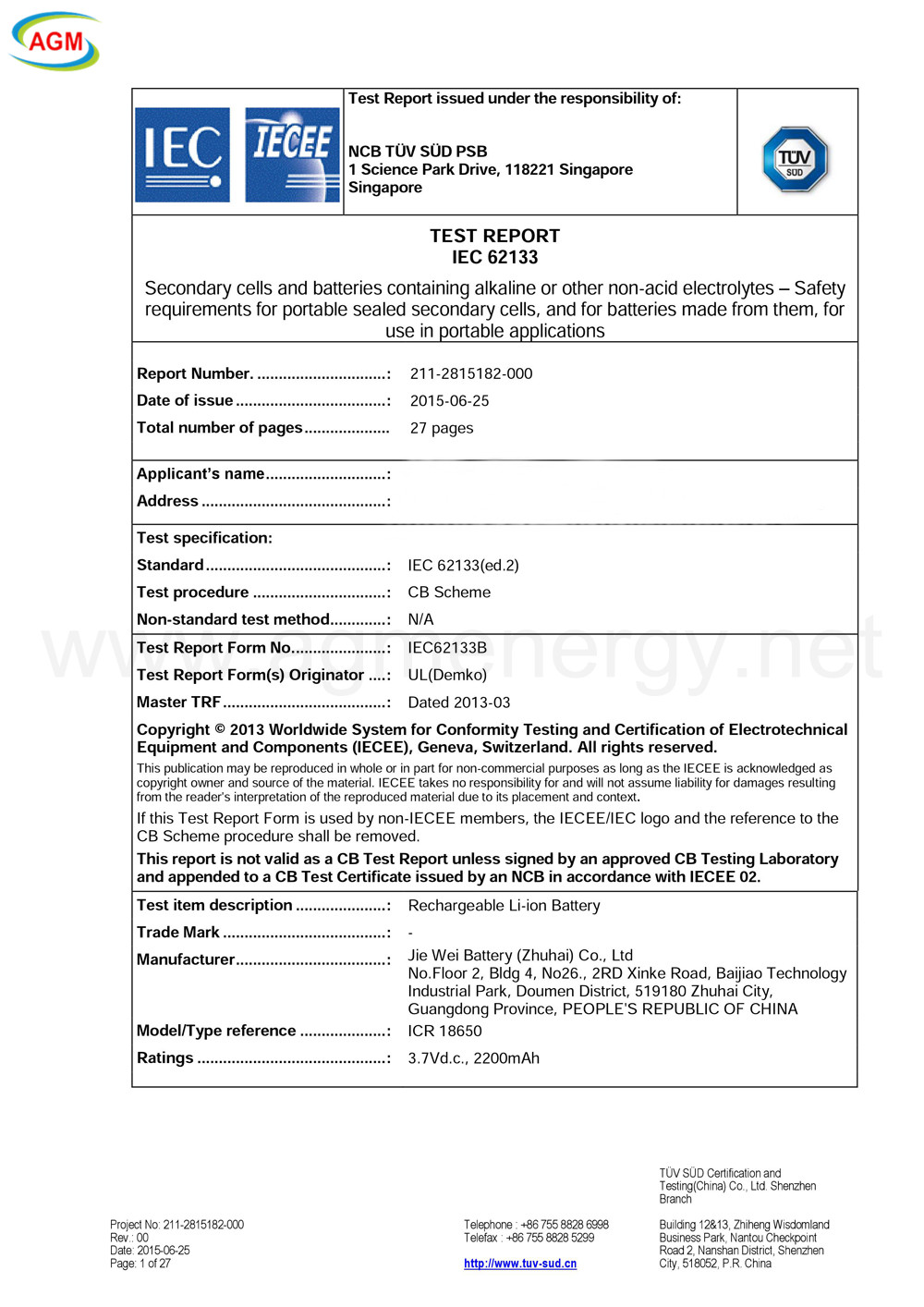 CB-IEC62133 Report